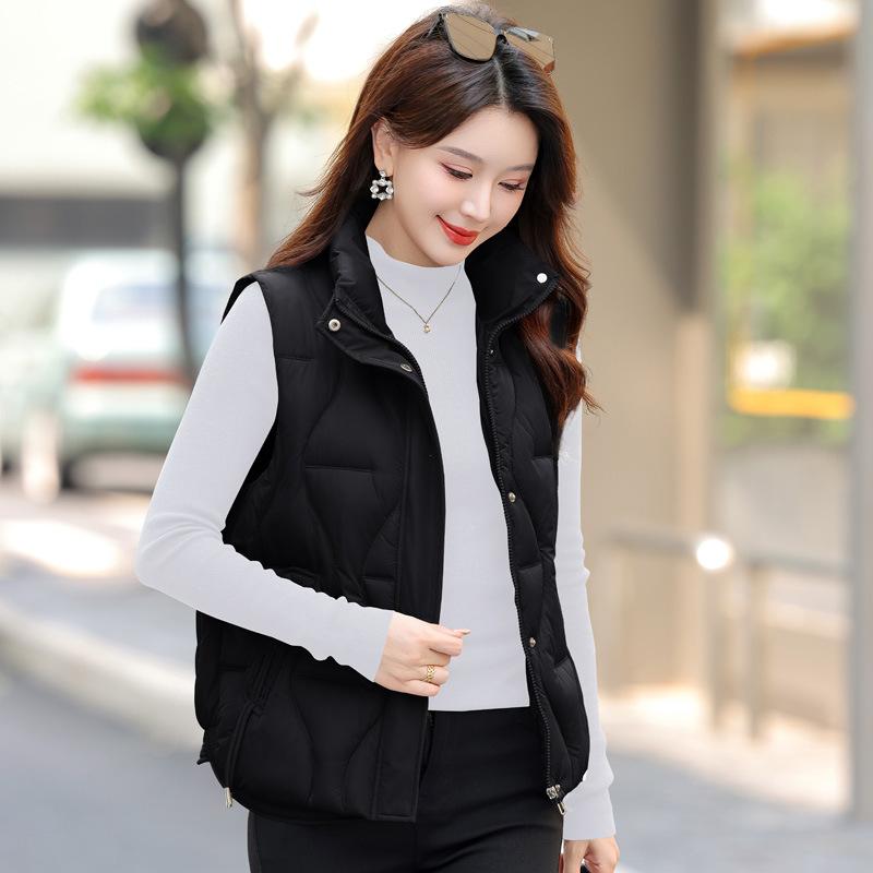 Dámská volná krátká bavlněná vesta Design prošívání stojatou hlavou Zesílená a hřejivá