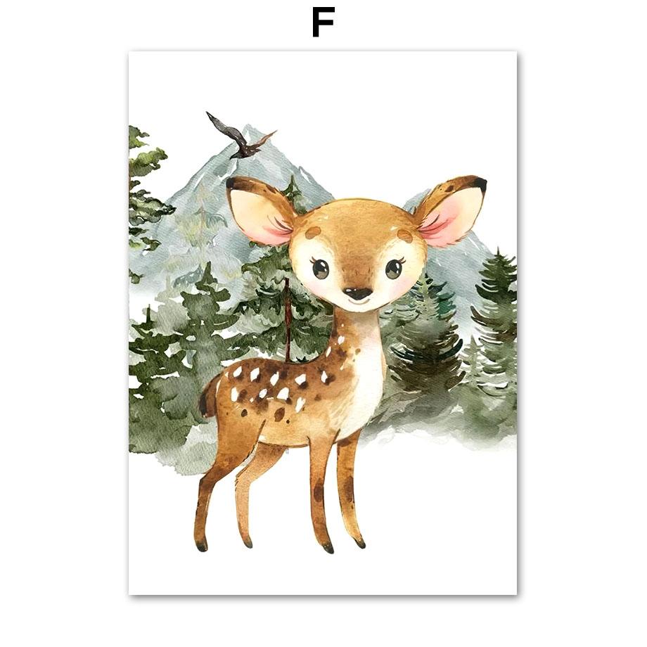 

Плакат на скандинавскую тему, маленькие лесные животные, лиса, медведь, олень, белка, волк, свинья, настенная художественная печать, холст, картина, декор для детской комнаты 21x30cm No Framed