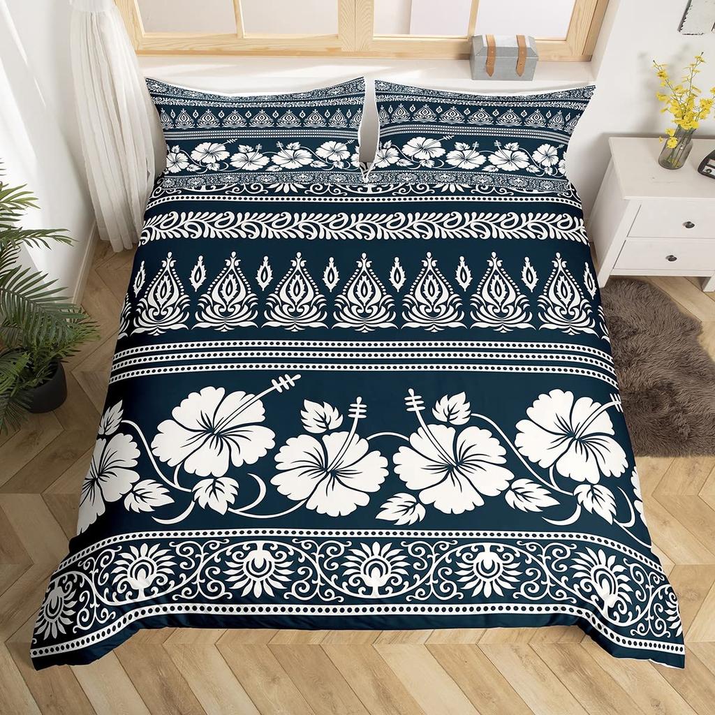Pastellrosa Hibiskusblüten Bettwäscheset Romantische Blüten Bettbezug Althea Floral Steppdeckenbezug Blau Polyester Steppdeckenbezug