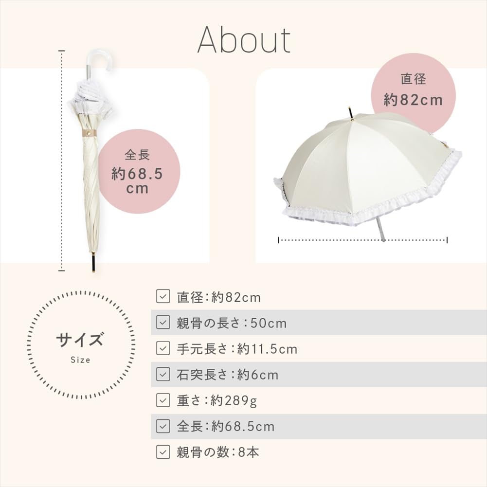 ogawa Parasol Long Umbrella for Women Japanese Umbrella Brand Tested Shading Rate UV Protection Fabric Heat Insulation Ruffles Hand Opening 50cm 8