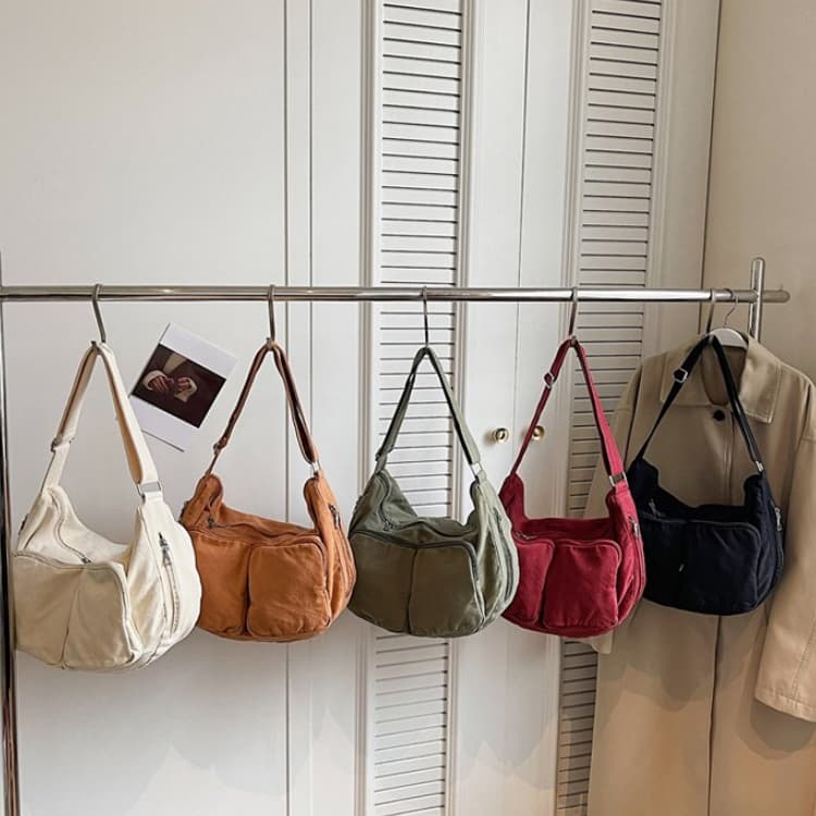 Washed Canvas Multi-pocket Messenger Bag Women's Shoulder Bag