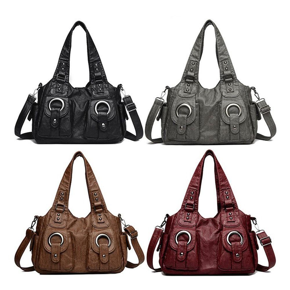Fashion Pu Leather Handbags Soft Large Capacity Tote Bags Multifunctional Retro Crossbody Bag Women