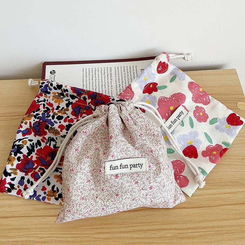 Multifunctional Cotton Plaid Storage Drawstring Bag For Women Portable Finishing Storage Pouch Cute Makeup Bag Candy Organizer