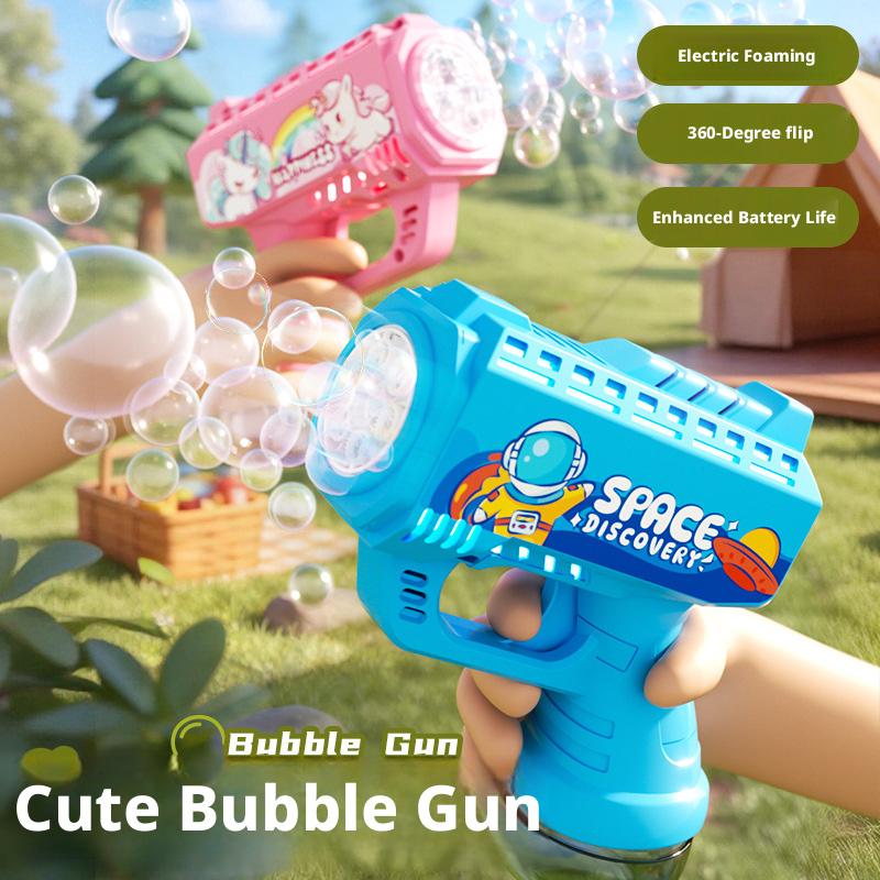 Cartoon unicorn electric bubble gun for adult, bubble machine automatic soap blower with lights, outdoor party toys