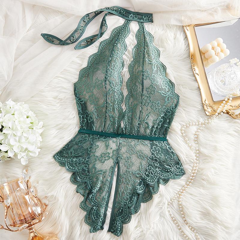 Sexy Lingerie For Women One Piece Transparent Lace Sling Pajamas Porn Bodysuit Deep V Crotchless Teddy Baby Doll Erotic Costumes