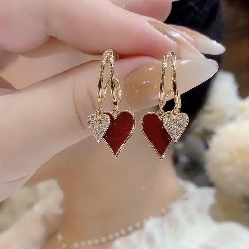 ZAKOL New Elegant Geometric Heart Crystal Long Drop Earrings For Women Cute Delicate Zircon Party Pendientes Zircon