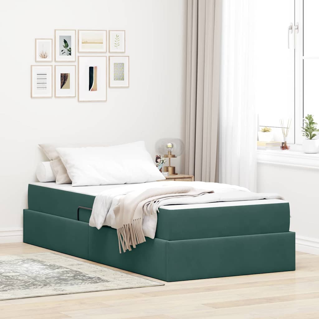 Storage Bed with Mattress Dark Green 90 X 200 Cm Velvet