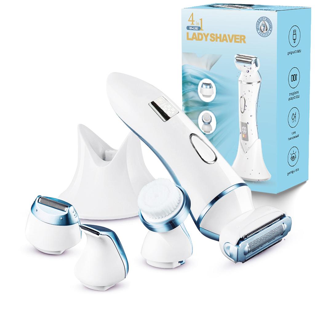 Rasoir Tondeuse Électrique 4-en-1 pour Femmes pour Bikini Aisselles Jambes Poils du Nez avec Brosse de Nettoyage, Rechargeable