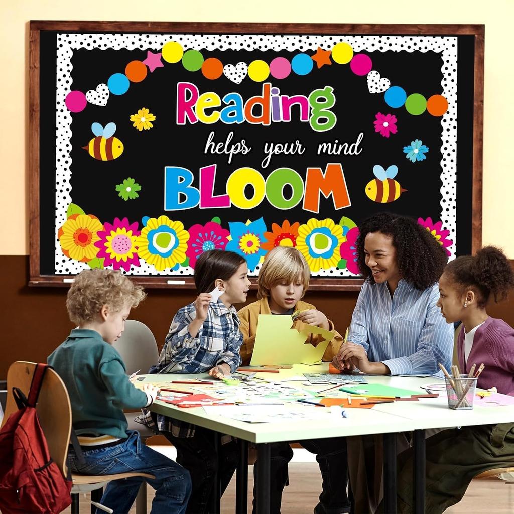ojustbeok Summer Reading Flower Bulletin Board Decorations Set Classroom Floral Bulletin Board Border Cutouts Reading Helps Your Mind Bloom Craft