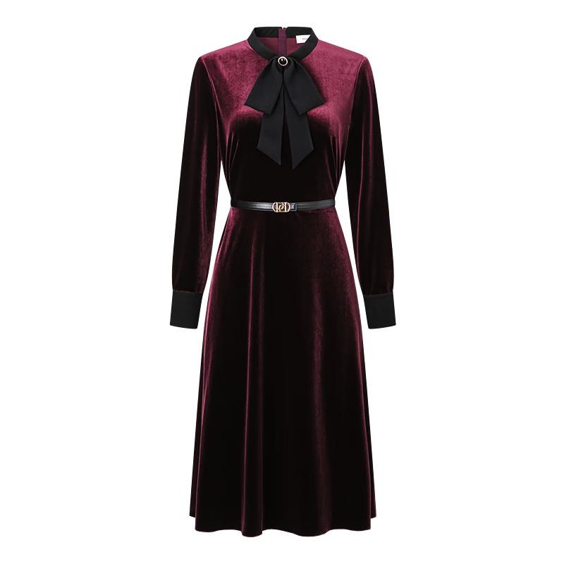 

PORTS Женское трикотажное платье из бордового бархата с завязками на воротнике XS