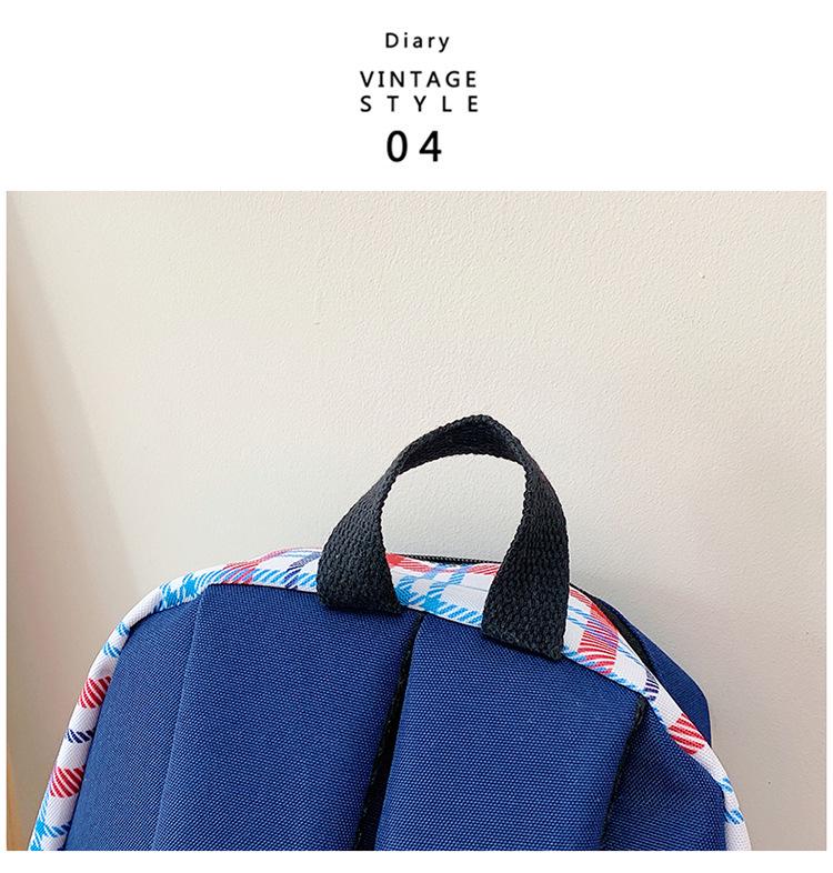 American Girl Retro Blue Plaid Cartoon Backpack for Junior and High School - Large Capacity, Casual Style