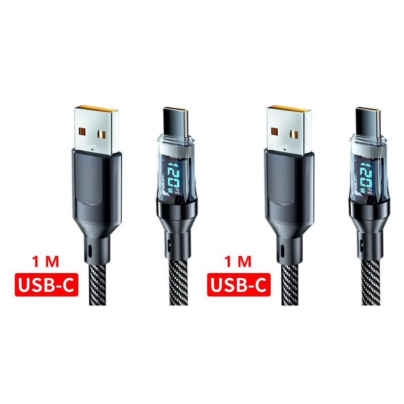 120W 6A USB Tip C - Tip C Kablo Hızlı Şarj USB USB C Veri Kablosu, Xiaomi Samsung Huawei için LED Ekran ile