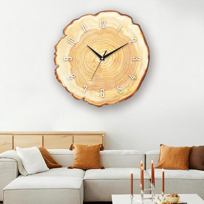 Wabi Style Living Room Wood Grain Wall Clock Without Punching Annual Rings Creative Decorative Clock Wall Clock Home Simple Wall Clock