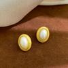 Copper-plated with Real Gold Matte Brushed Oval Vintage Women's New Trendy Simple Niche All-match Fashion Stud Earrings