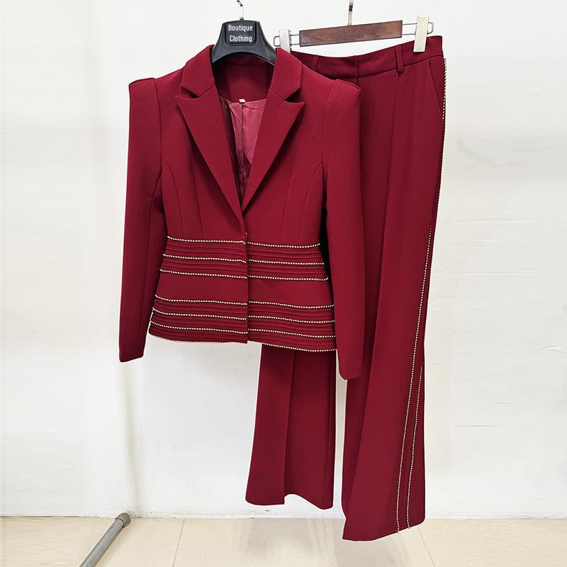Spot 2026 Celebrity Temperament Slim Fit Two-Piece Suit with Copper Chain and Beaded Long Pants