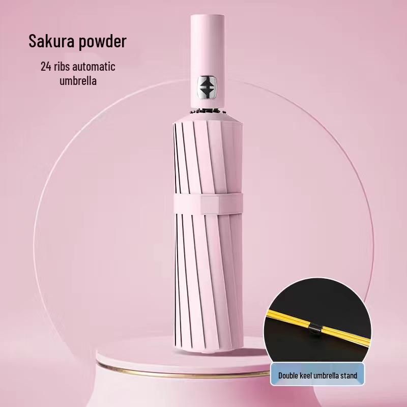 24-Rib Double Keel Extra Large Folding Umbrella - Reinforced, Thickened, Automatic for Sun and Rain, Unisex for Students