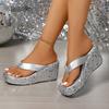 Fashion Women's Platform Sandals Flip Flops Slip-On Summer Thick Bottom High Heels Beach Slippers Sparkling Sequin Shoes Size 35 42