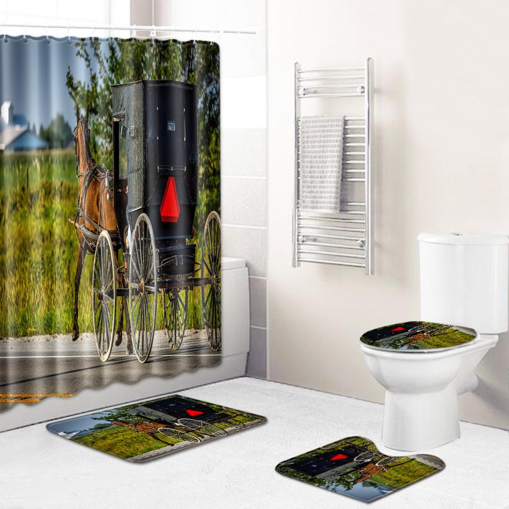Creative Bathroom Non-Slip Floor Mat, Shower Curtain Combination Carpet, European And American Style Explosion Woman