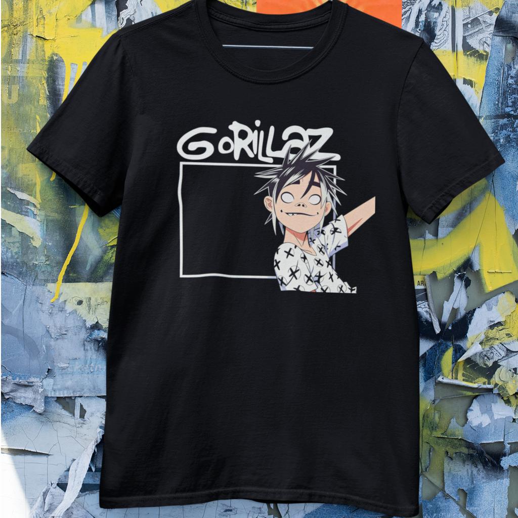 Gorillaz Style Cartoon Graphic T Shirt Black Alternative Music Art Tee