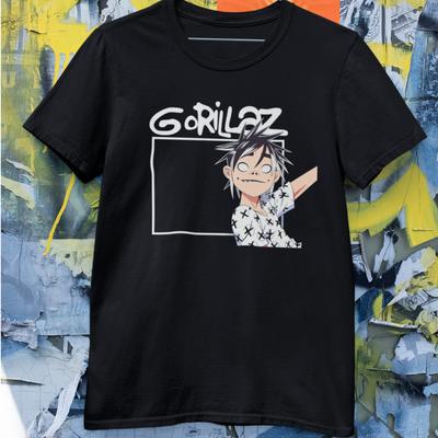 Gorillaz Stil Cartoon Grafik T-Shirt Schwarz Alternative Musik Kunst T-Shirt