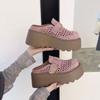 Internet celebrity retro hollow breathable bag head half slippers women 2025 frosted leather muffin thick bottom wear a pedal slippers