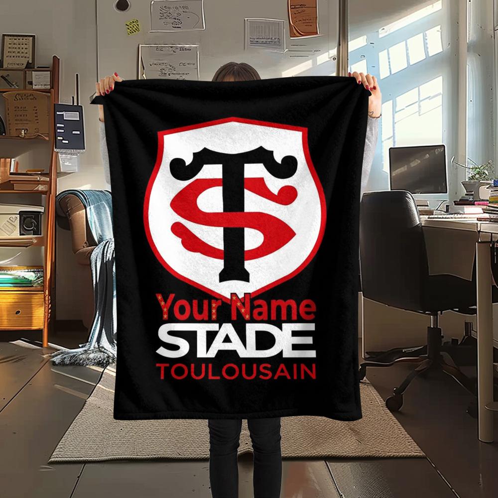 1PC Stade Toulouse Crest Custom Name Patterned Flannel Blanket Suitable For All Seasons For Home Decor Warmth And Comfort Gifts Holiday Present