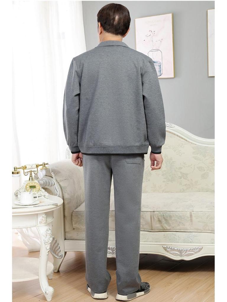 Spring & Autumn Middle-Aged Men's Sportswear Set - Casual Outfit for 70-Year-Old Dads
