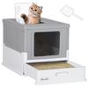 Hooded Cat Litter Box, Portable Pet Toilet, with Scoop, Front Entry - Grey