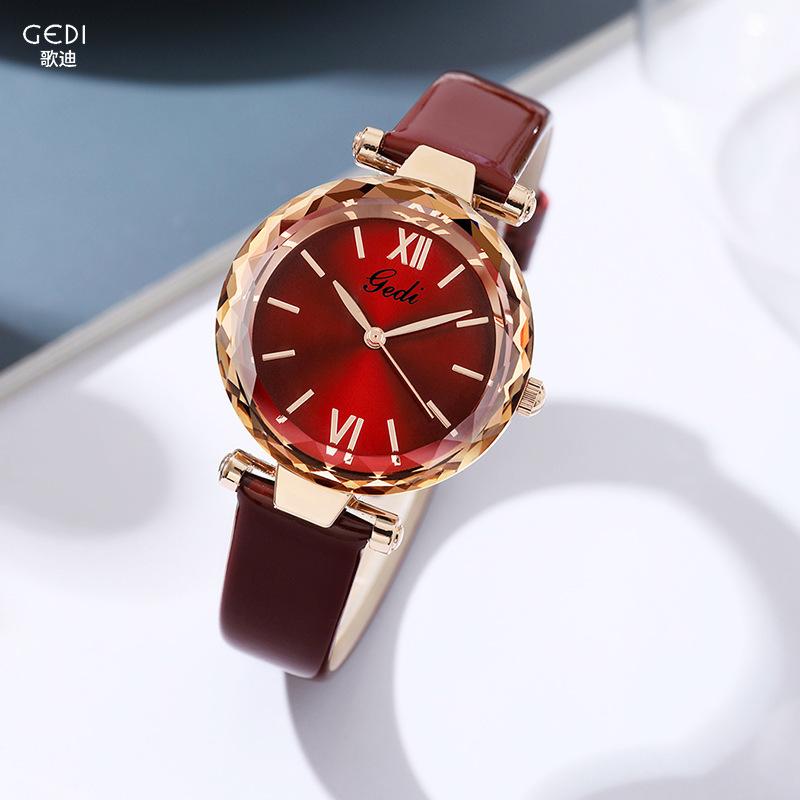 Ladies Big Red Belt Fashion Student Quartz Waterproof Watch