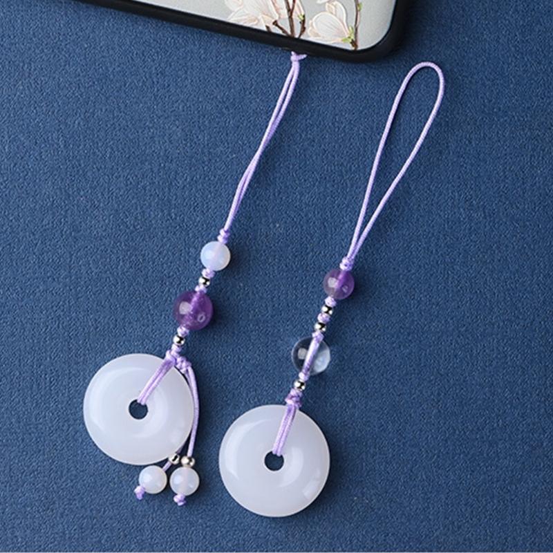 Vintage White Jade Buckle Pendant Phone Strap Chain Accessory Chinese Style Keychain Charm Unique Gift for Women Girls