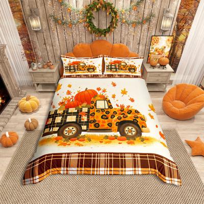 Homewish Fall Pumpkin Duvet Cover SetVintage Farmhouse Truck Bedding SetAutumn Maples Bed Set For Children