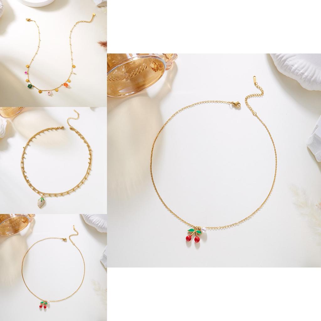 Vacation Style Stainless Steel Fruit Necklace Set With Pearl And Crystal Elements For Women And Men