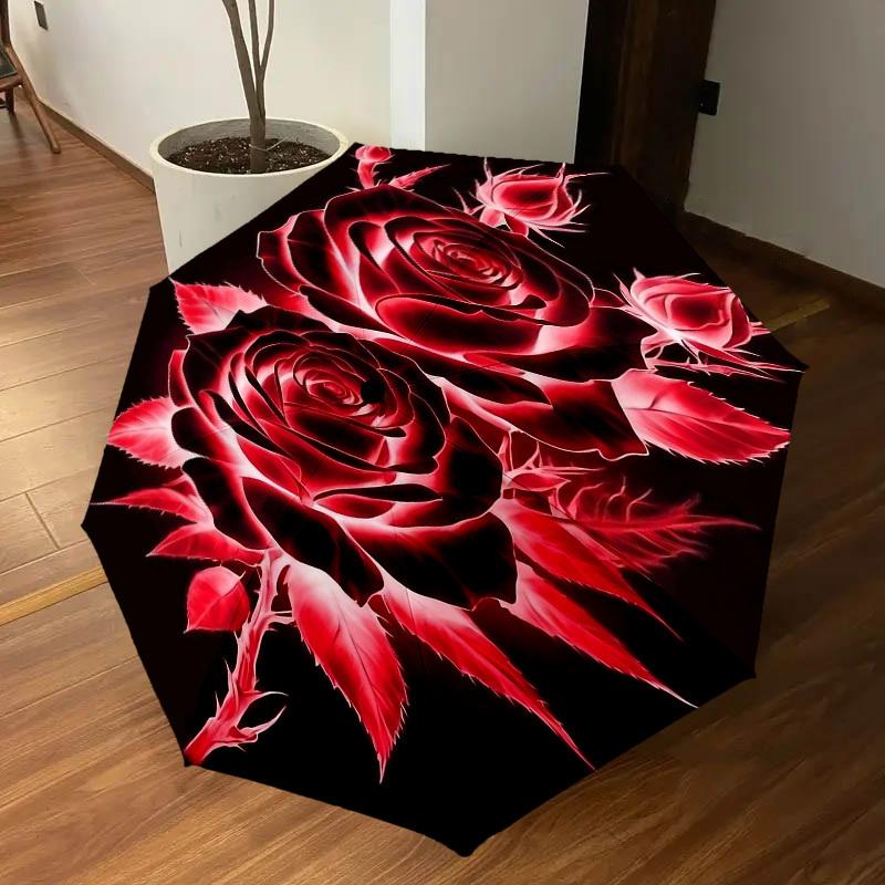 1pc Rose Petals Automatic Open/Close Umbrella Compact Folding Umbrella with 8-Rib Shaft for Women/Men, Elegant Birthday1188S
