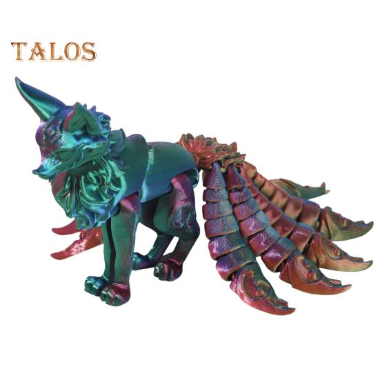 Drukowana w 3D Ozdoba Lis Figurka Lisa Dziewięcioogonowego z Ruchomymi Ogonami i Kończynami Zwierzęca Figurka Akcji Elastyczna Zabawka Fidget do Redukcji Stresu Na Biurko