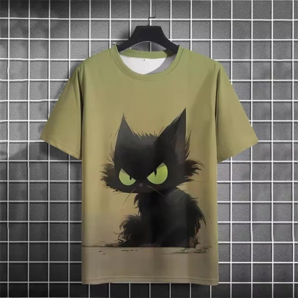 3D Printed Funny Animal T-Shirt Men's Cute Cat Pattern T Shirts Casual Loose Streetwear Short Sle
