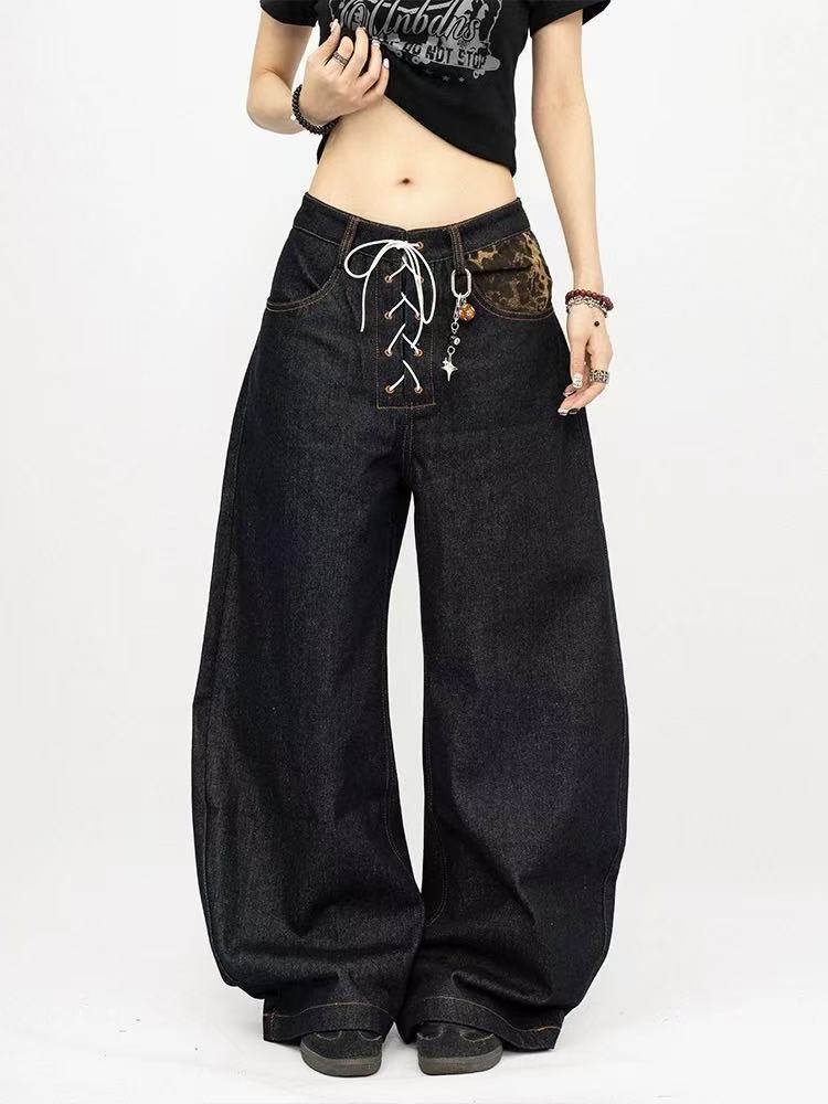 Men's Mid Rise Washed Cat Whisker Barrel Jeans Loose Wide Leg Denim Pants American Vintage High Street Y2K Casual Four Seasons Long Trousers