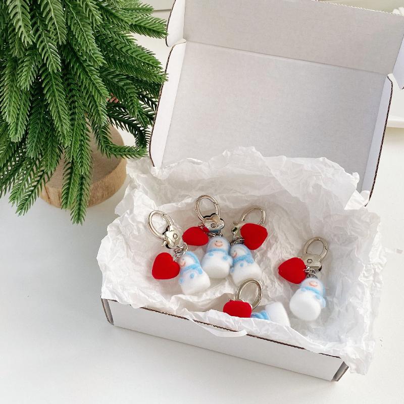 Charms Cute Plush Flocking Love Snowman Christmas Keychain Ins Style Snowman Mobile Phone Rope Pendant Ornament Bag Decoration