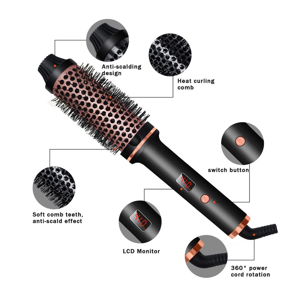 3 in 1 Ionic Hair Curler Straightener Professional Curling Iron Heated Hair Styling Brush Anti-Scald Thermal Brush Curl Wand