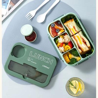 Mikrowellen-Lunchbox für Erwachsene und Kinder, großes Fassungsvermögen, unterteilte Bento-Box mit Geschirr, Gewürzbox, Lebensmittelbehälter zur Gewichtsabnahme