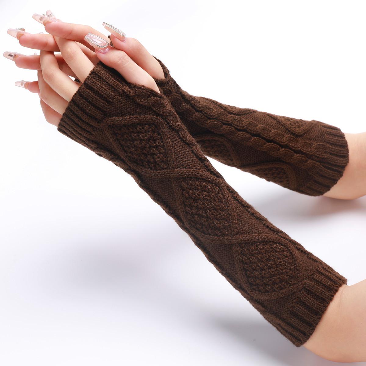 

Mid Length Diamond Shaped Gloves for Autumn and Winter Jacquard Wool Warm Men s and Women s Fingerless Gloves Knitted Fake Sleeves One Size