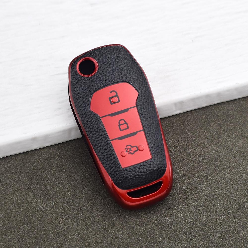 Tpu Leather Remote Key Cover For Ford Figo Mondeo 5 Ecosport Fiesta Mk8 Everest Ranger F150 Kuga Fusion Escort Key Chain