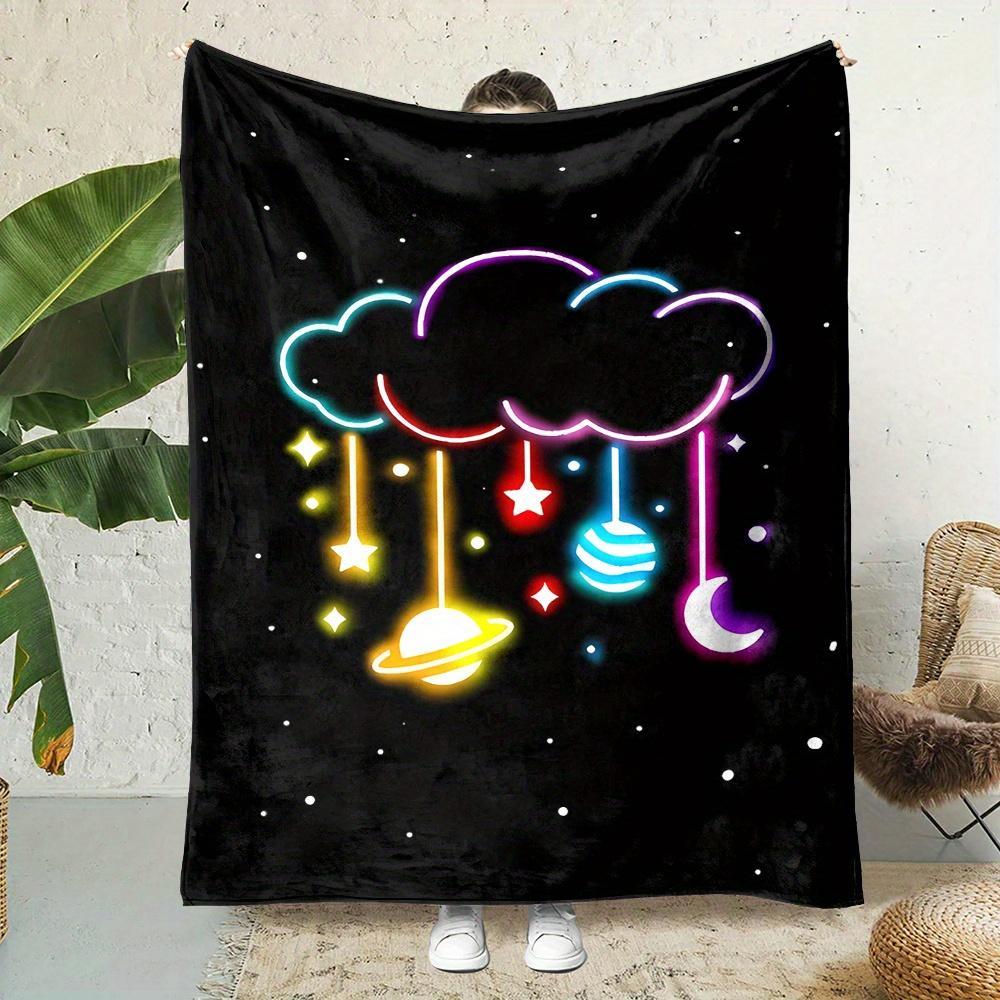 Starlit Night Featuring Glowing Stars Flannel printed blanket suitable for all seasons for living room office sofa and travel 75x100cm