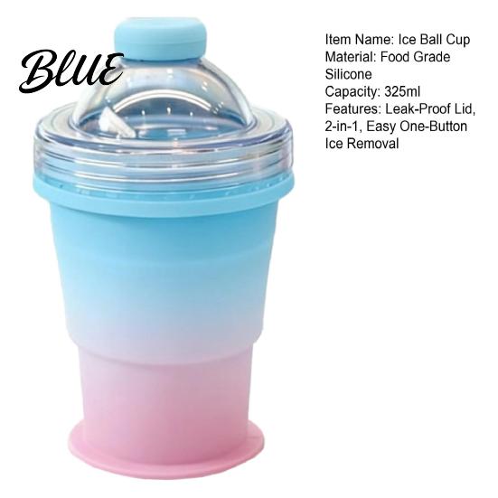 Non-breakable Ice Ball Maker Cup with Lid And Straw 2-in-1 Foldable Silicone Travel Straw Drinking Cup Portable Iced Beverage for Outdoor
