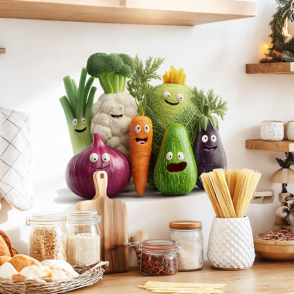 Smiling Vegetables Self Adhesive Wall Sticker for Kitchen Cabinet Fridge Dining Room Door Home Decor