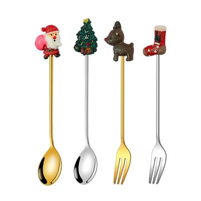 Stainless Steel Fruit Forks/Spoons Mooncakes Forks Coffee Spoon Fruit Small Fork Dessert Spoon Forks Christmas Dessert Spoons
