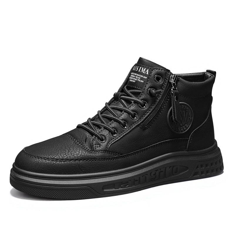 Autumn new high-top casual shoes, side zipper short board shoes, medium-top sports leather shoes