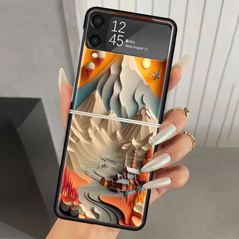 Natural Trees in Mountain Ranges Hard PC Phone Case For Samsung Galaxy Z Flip 7 6 5 4 3 Black ZFlip7 ZFlip6 Flip5 Flip4 Flip3 5G