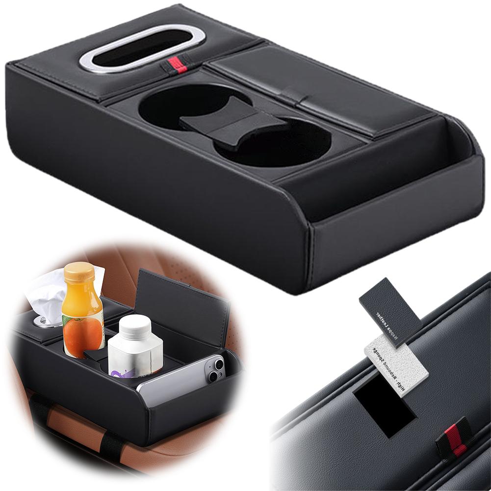 Car Armrest Box Heightening Pad Multifunctional Storage Organizer Vehicle Storage Water Case Holder Box Luxury Cup Tissue J4R3