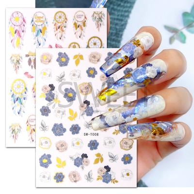 Colorful Feather Flower Bronzing Nail Stickers Decals Nail Design Accessories Nail Art Decoration