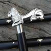 Style Lion In Brass Silver Head, Black Handle Victorian Wooden Walking Stick Cane